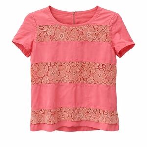 Miu Miu 2000 Spring Summer Coral Lace-Trim Short Sleeve Women's Top